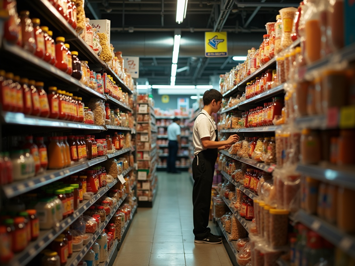 Stocked aisles of an Asian grocery market